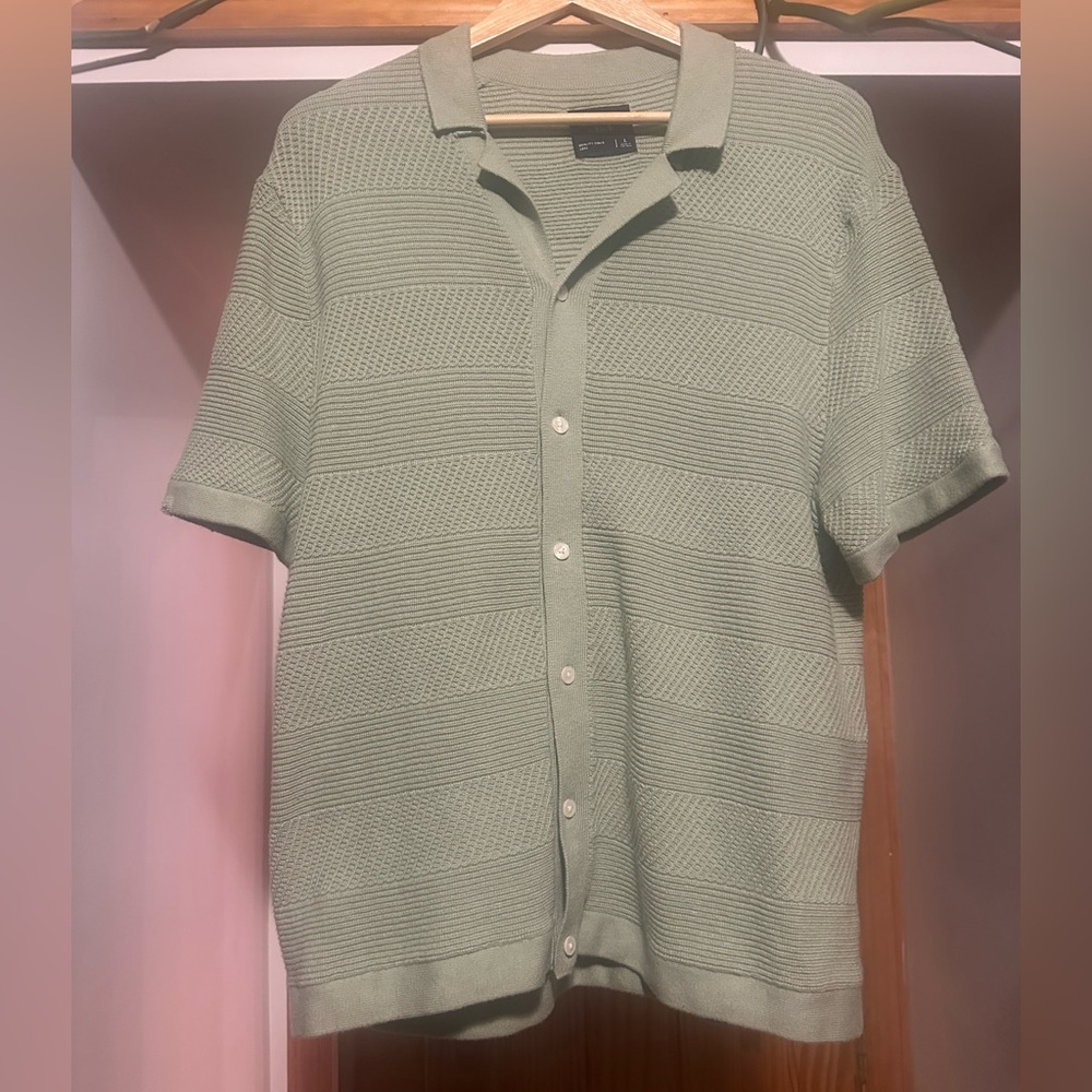 Abercrombie and Fitch Sweater Polo Buttons Green Size L FLAW